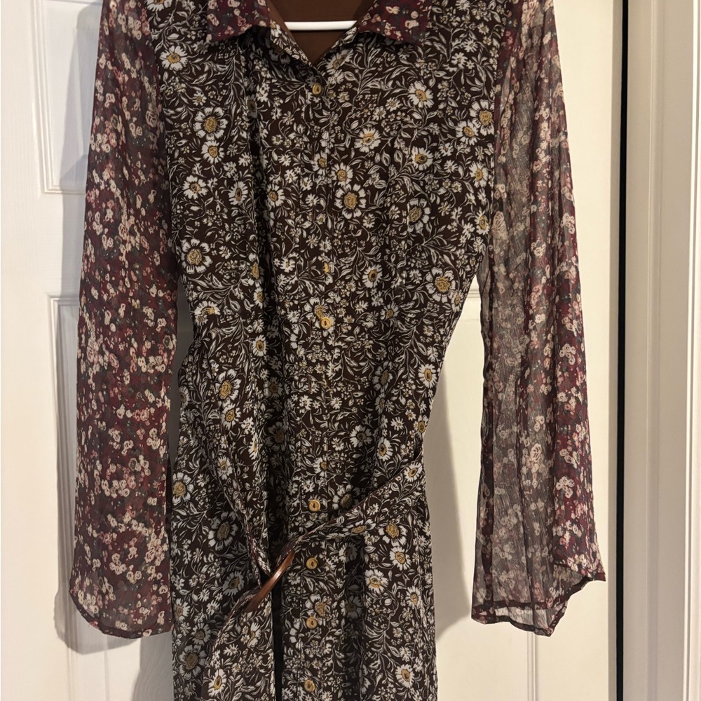 Roolee Floral Long Sleeve Dress - Brown and Cream